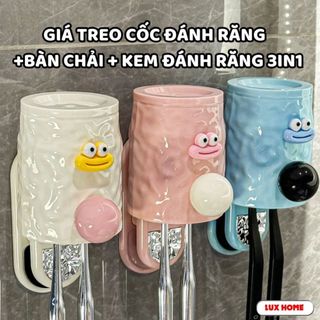 Giá Treo Cốc Đánh Răng Hình Vịt Dán Tường, Giá Bàn Chải, Kem Đánh Răng 3 Trong 1 Cute