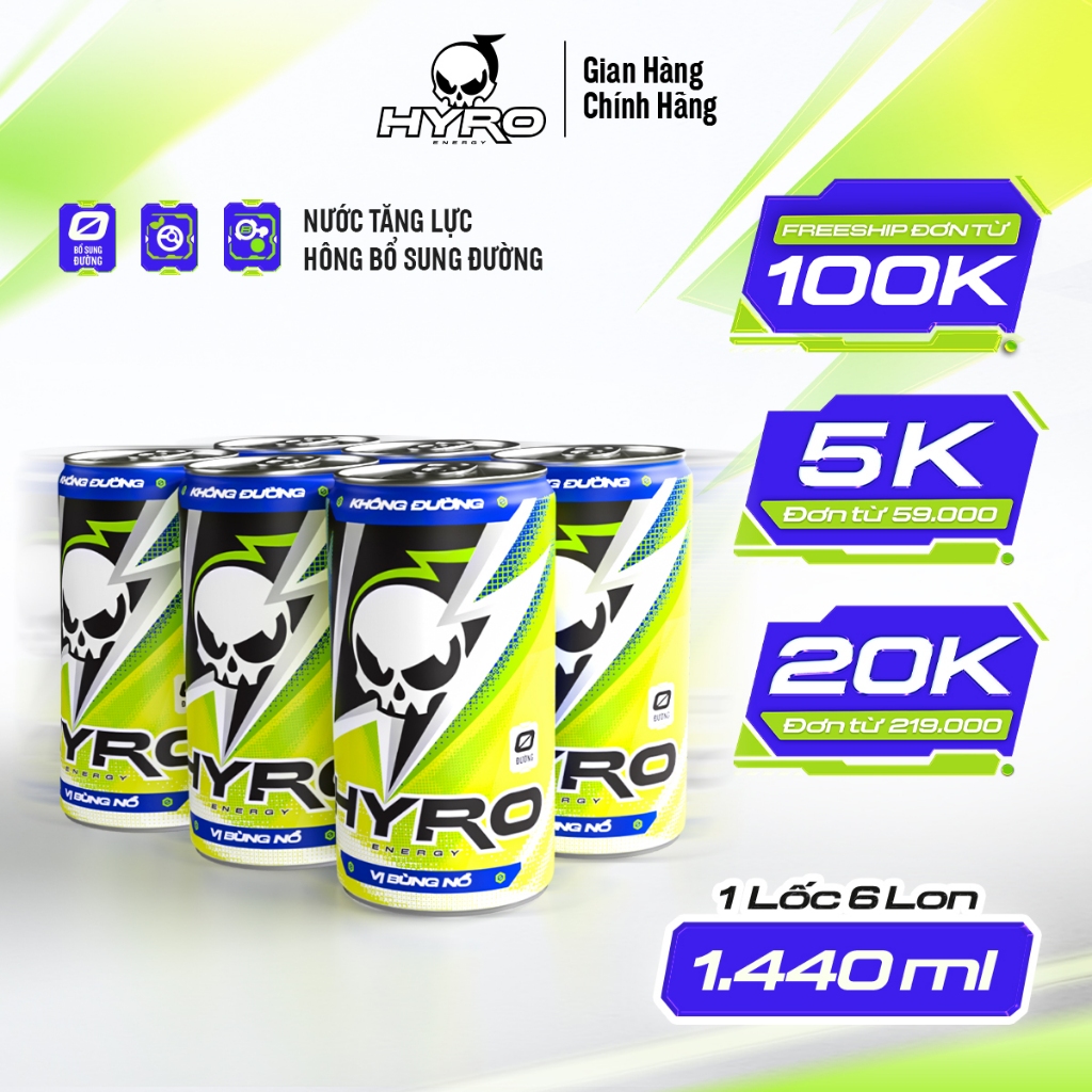 Ảnh 6 lon nước tăng lực Hyro không bổ sung đường 3