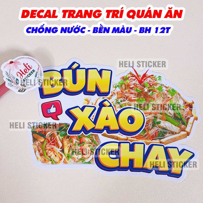 Decal BÚN XÀO CHAY, Hình Dán Trang Trí Quán Ăn, Trà Sữa, Cà Phê, Decor ...
