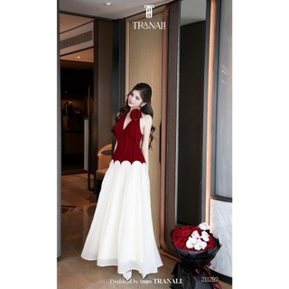 Đầm váy nữ áo giả ghile phối tag hoa kèm chân váy xếp ly trắng, đầm váy nữ hai màu sát nách chiết eo phối váy dài xoè