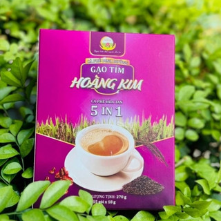 Cà Phê Gạo Tím Than Hòa Tan 5in1 Hoàng Kim (15 Gói) – Thực Dưỡng Chay, Dinh Dưỡng, Tiện Lợi