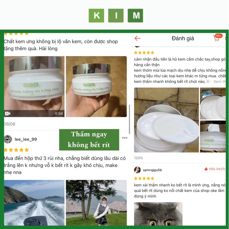 Kem body Kim không bết rít, không lộ vân phù hợp thời tiết VN nắng nóng - Dưỡng trắng cấp ẩm