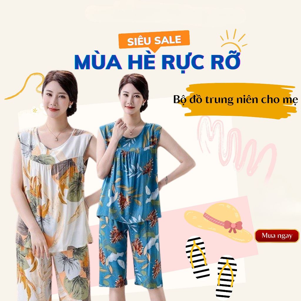 Đồ bộ trung niên cho mẹ, bộ đồ trung niên lanh nhung sát nách cho mẹ cực mềm mát không nhăn