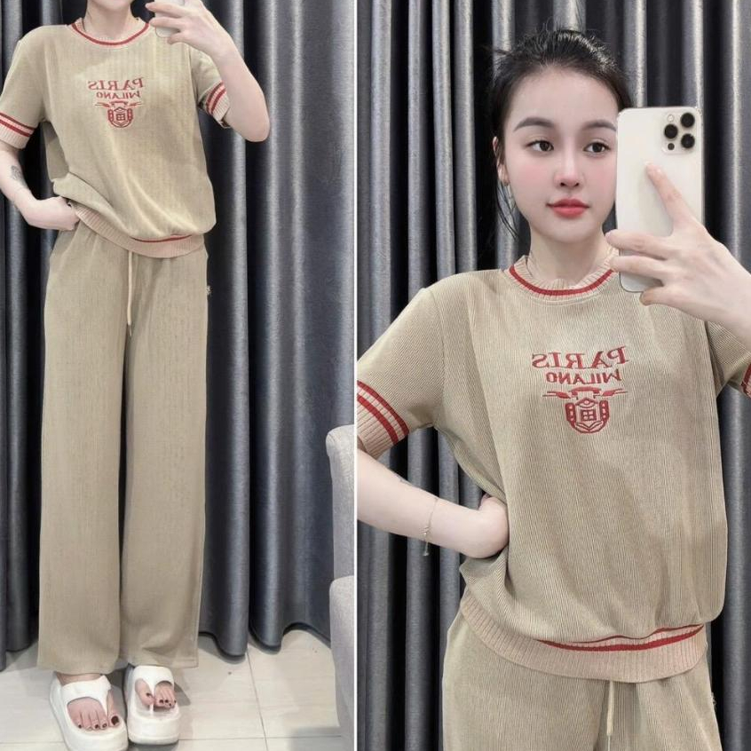 2026. Bộ CỘC TAY thêu PARIS quần dài chất tăm hàn 4 sz SMLXL