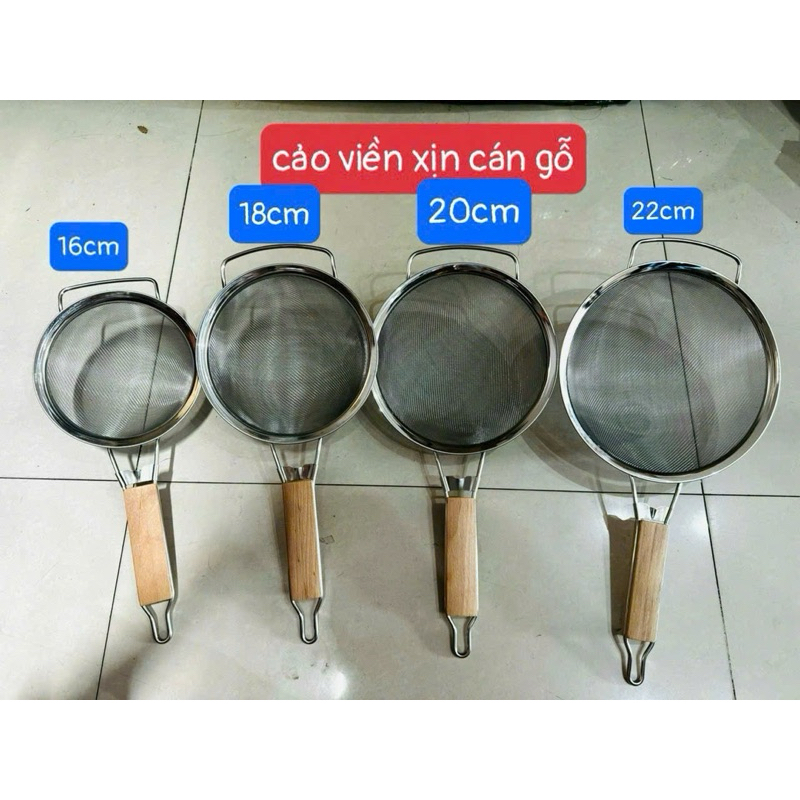 Rây, vợt lưới cán gỗ dày xịn có móc treo dùng dể vợt rau, topping tiện ...