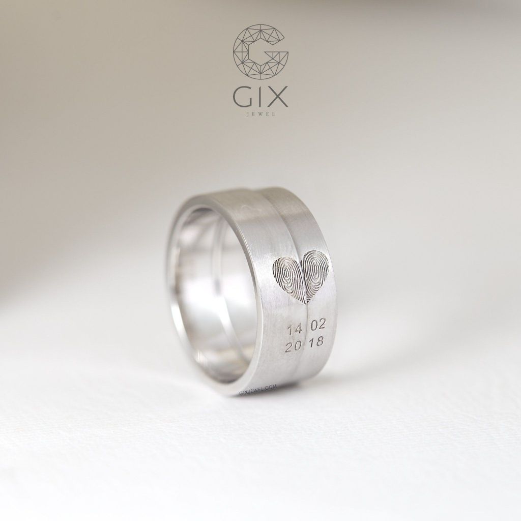 Ảnh Nhẫn cưới Bạc mạ vàng 18K khắc vân tay thiết kế đơn giản khắc tên Gix Jewel 3