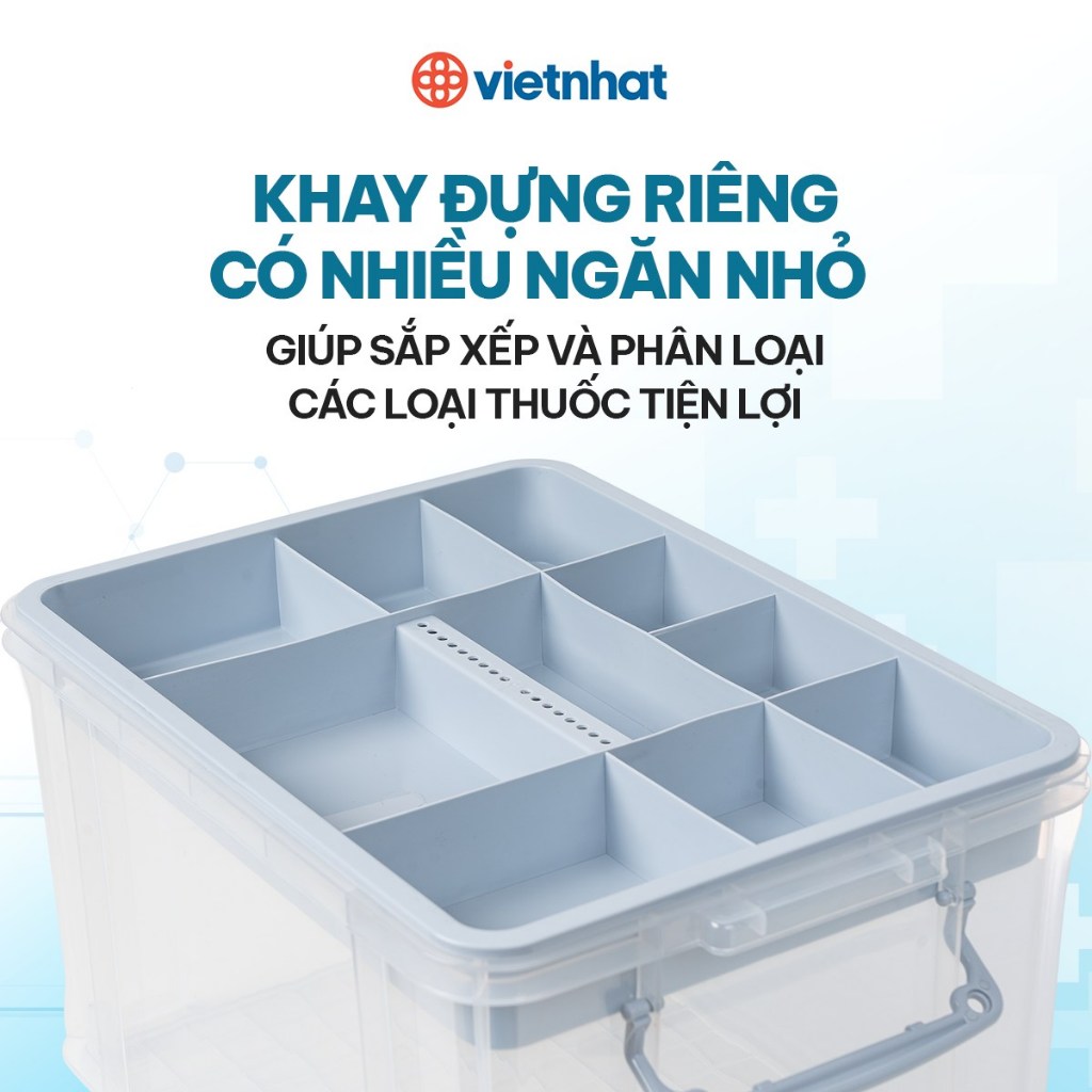 Hộp đựng đồ y tế 6576 Việt Nhật, Hộp đựng thuốc y tế, hộp thuốc y tế gia đình tiện lợi, hộp đựng thuốc 2 tầng