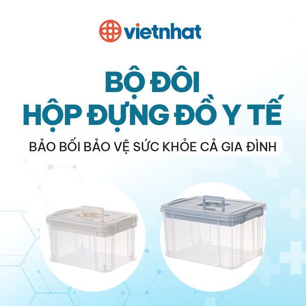 Hộp đựng đồ y tế 6576 Việt Nhật, Hộp đựng thuốc y tế, hộp thuốc y tế gia đình tiện lợi, hộp đựng thuốc 2 tầng