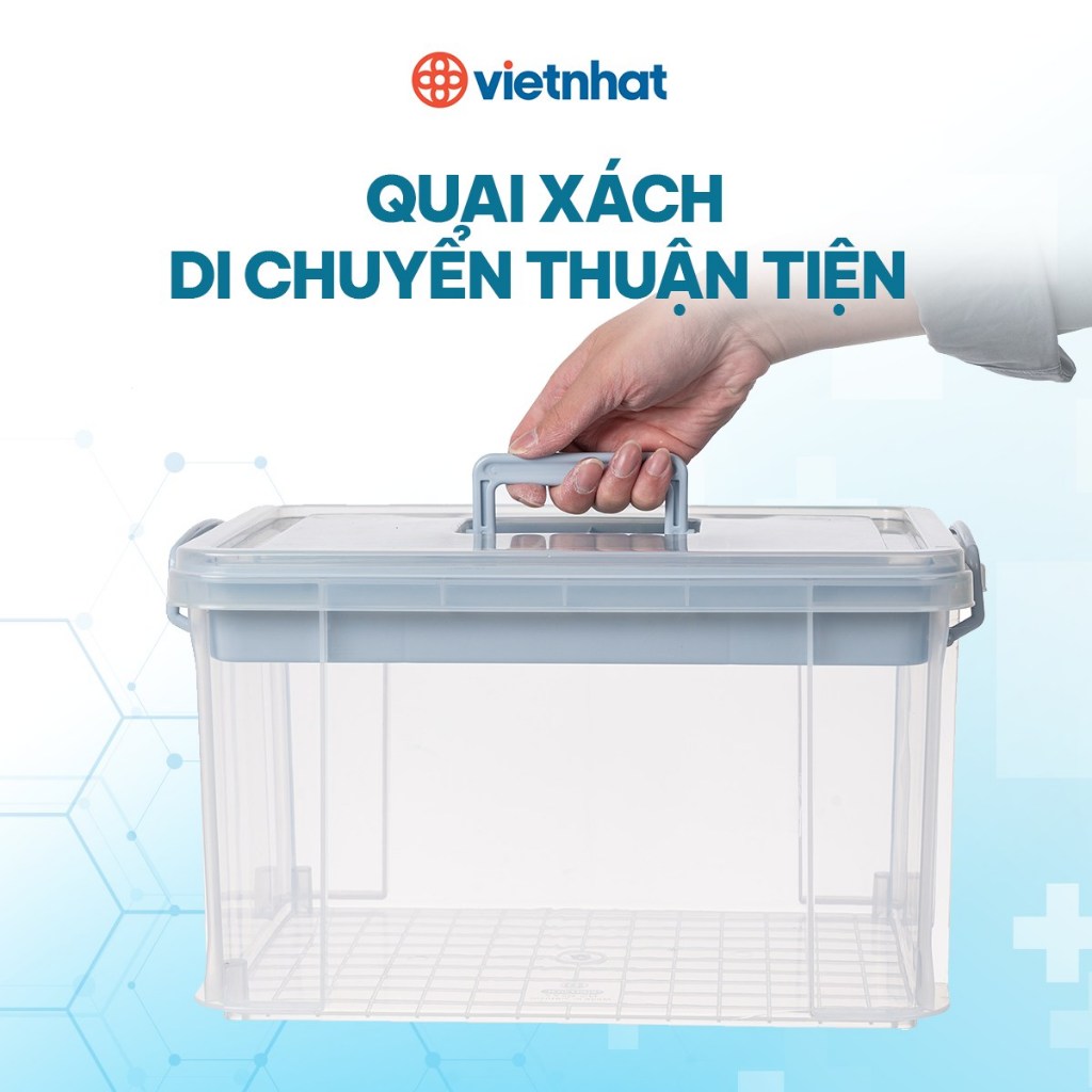Hộp đựng đồ y tế 6576 Việt Nhật, Hộp đựng thuốc y tế, hộp thuốc y tế gia đình tiện lợi, hộp đựng thuốc 2 tầng