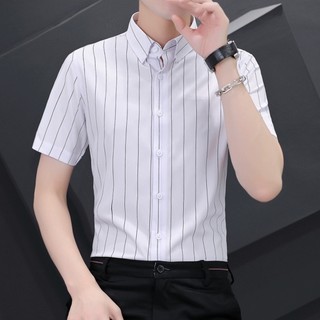 Áo sơ mi nam ngắn tay lụa hàn họa tiết kẻ sọc form Thời Trang thanh lịch Menswear