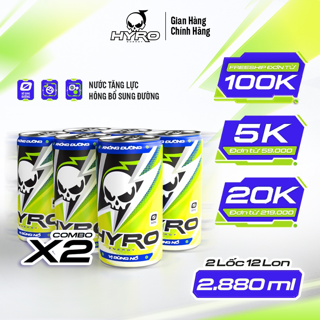 Ảnh Combo 2 lốc Nước tăng lực Hyro không bổ sung đường 2