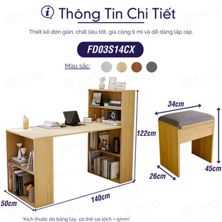Bộ Bàn Ghế Làm Việc Gỗ Kết Hợp Kệ Sách FIVO FD03 Đa Năng, Thiết Kế 2 Trong 1, Ngăn Kệ Rộng Rãi, Dễ Dàng Lắp Ráp