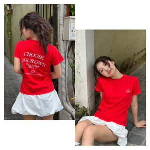 Áo Thun Nữ Baby Tee Đỏ "Choose Your Own Happy" 250gsm cotton 2 chiều