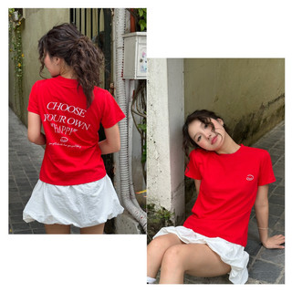 Áo Thun Nữ Baby Tee Đỏ "Choose Your Own Happy" 250gsm cotton 2 chiều