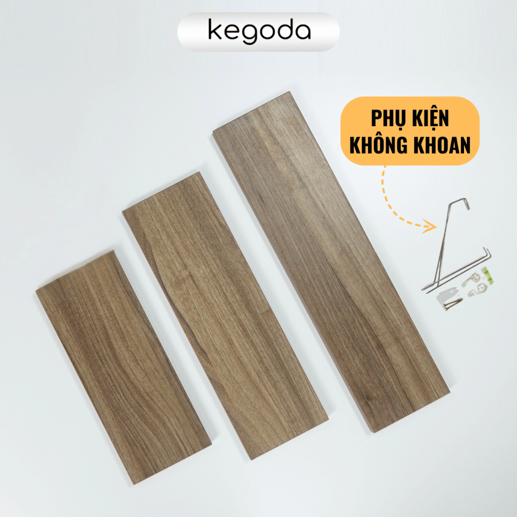 Ảnh Bộ 3 Kệ Gỗ Treo Tường Không Khoan Kích Thước 35/45/55cm, Rộng 15cm KEGODA KT55 2