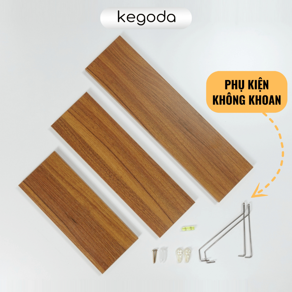 Ảnh Bộ 3 Kệ Gỗ Treo Tường Không Khoan Kích Thước 35/45/55cm, Rộng 15cm KEGODA KT55 3