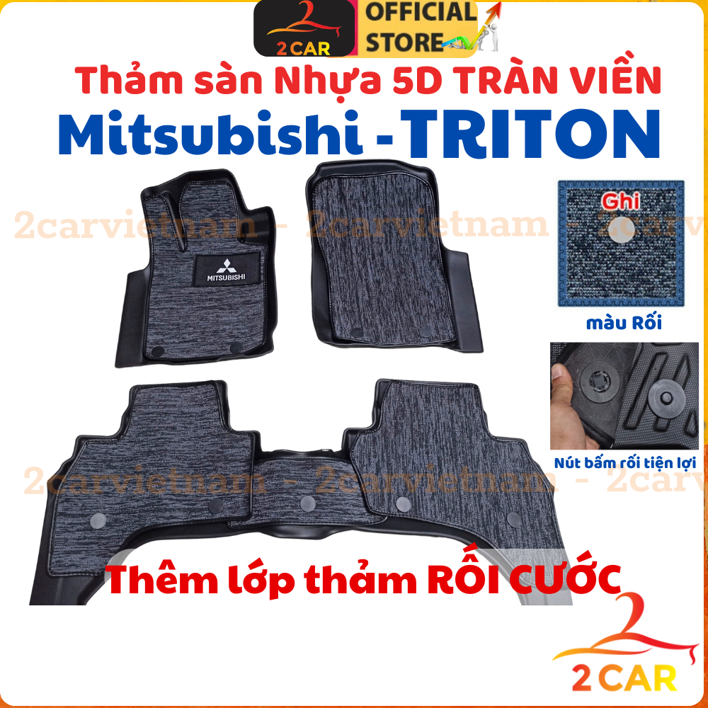 Thảm lót sàn NHỰA 5D xe Mitsubishi Triton đời 2016- 2023 - 2024, 2025 Hàng TPE TRÀN VIỀN đúc nguyên khối theo xe _ 2CAR