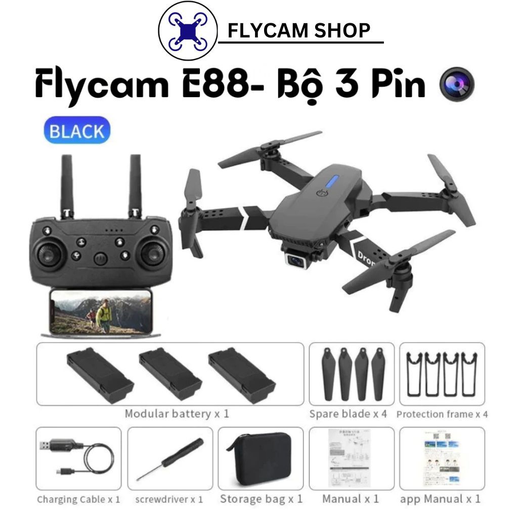 Máy bay camera flycam mini giá rẻ flycam drone E88 Max điều khiển từ xa ...