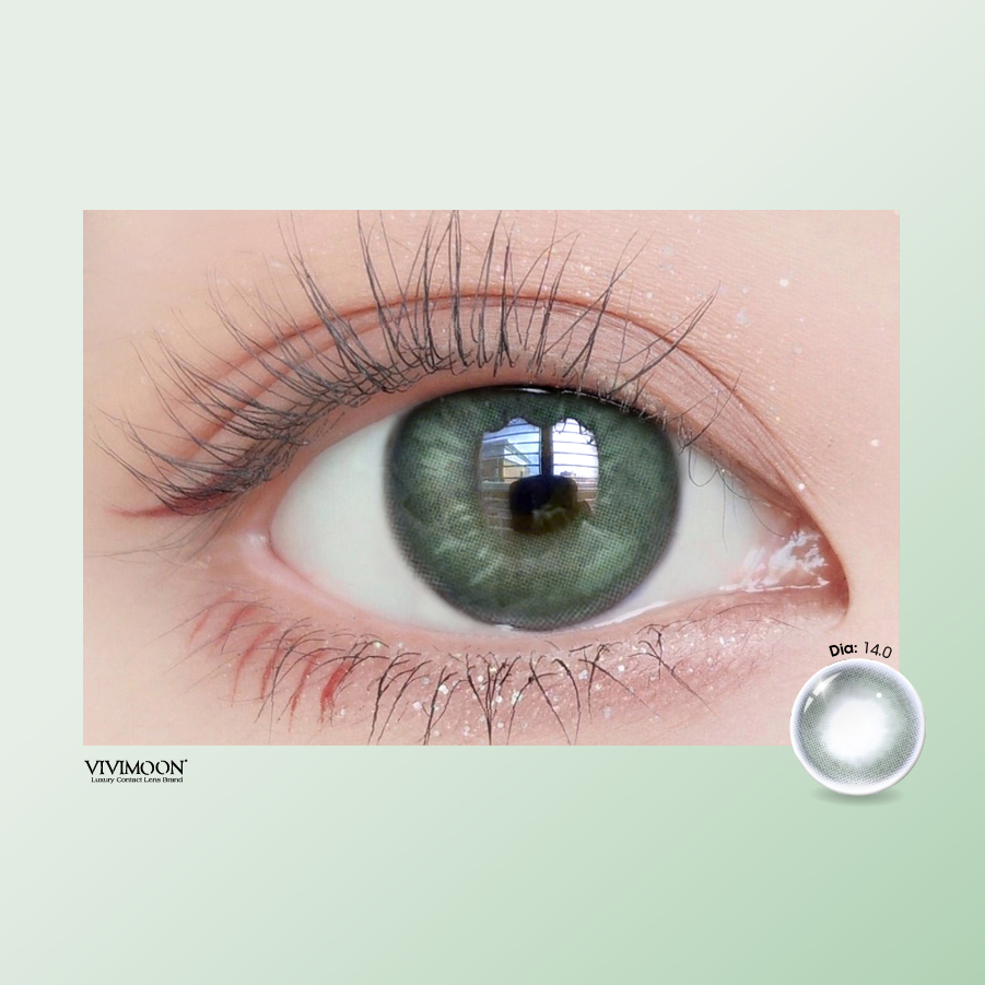 Ảnh Kính áp tròng VIVIMOON LENS 1 ngày màu xanh lá ánh xám bạc Jade Green (Giá 01 chiếc) 3