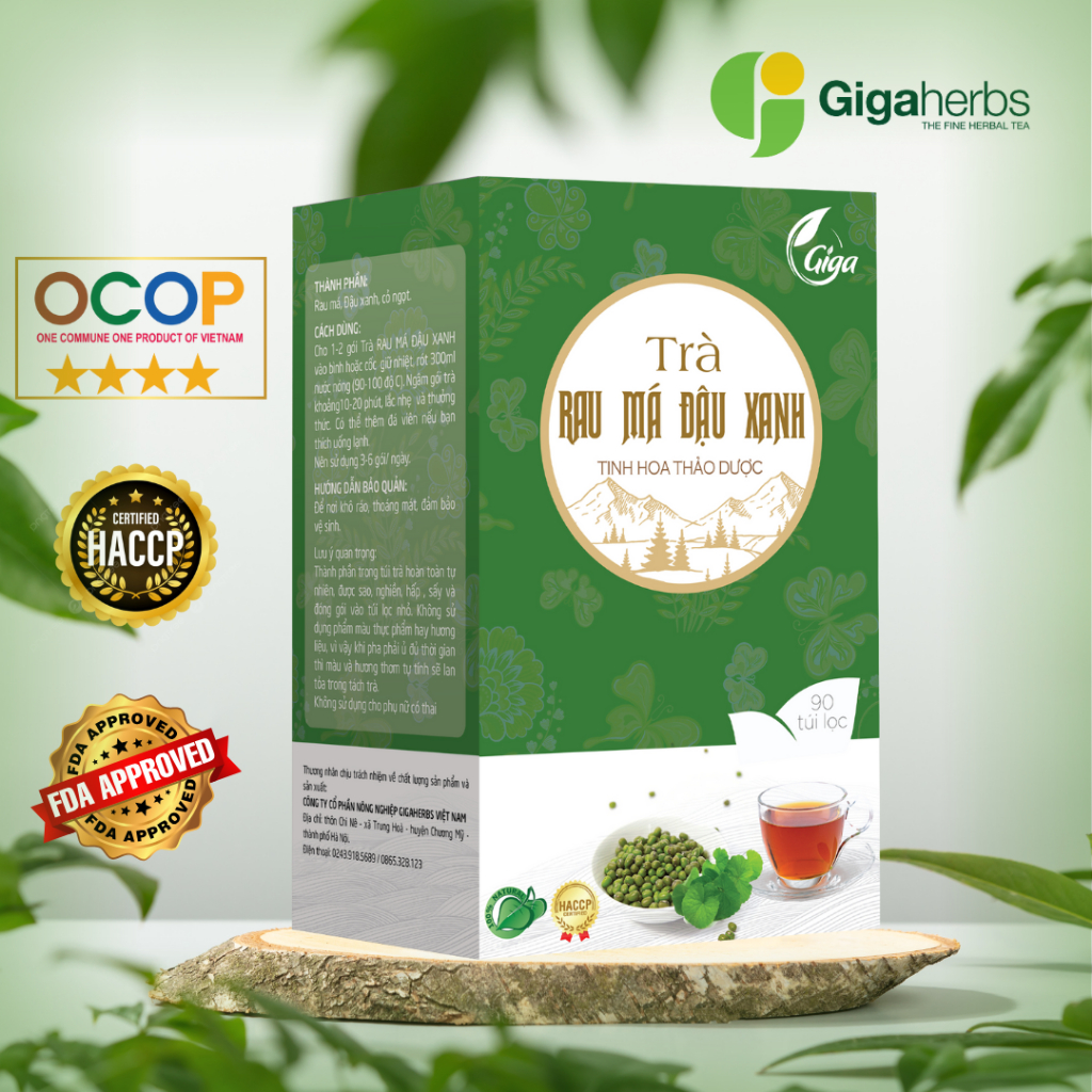Trà túi lọc rau má đậu xanh GIGA bổ thận, thải độc mát gan - Hộp 90 gói