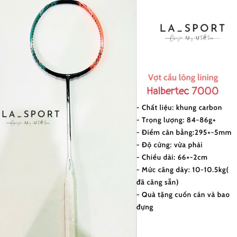Vợt cầu lông Lining Halbertec 7000 khung carbon, căng sẵn 11kg tặng kèm ...