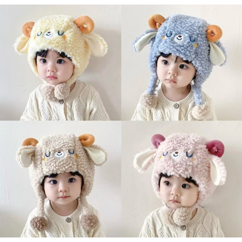 Mũ len cừu quả bông bảo vệ tai cho bé từ 6 tháng-3 tuổi