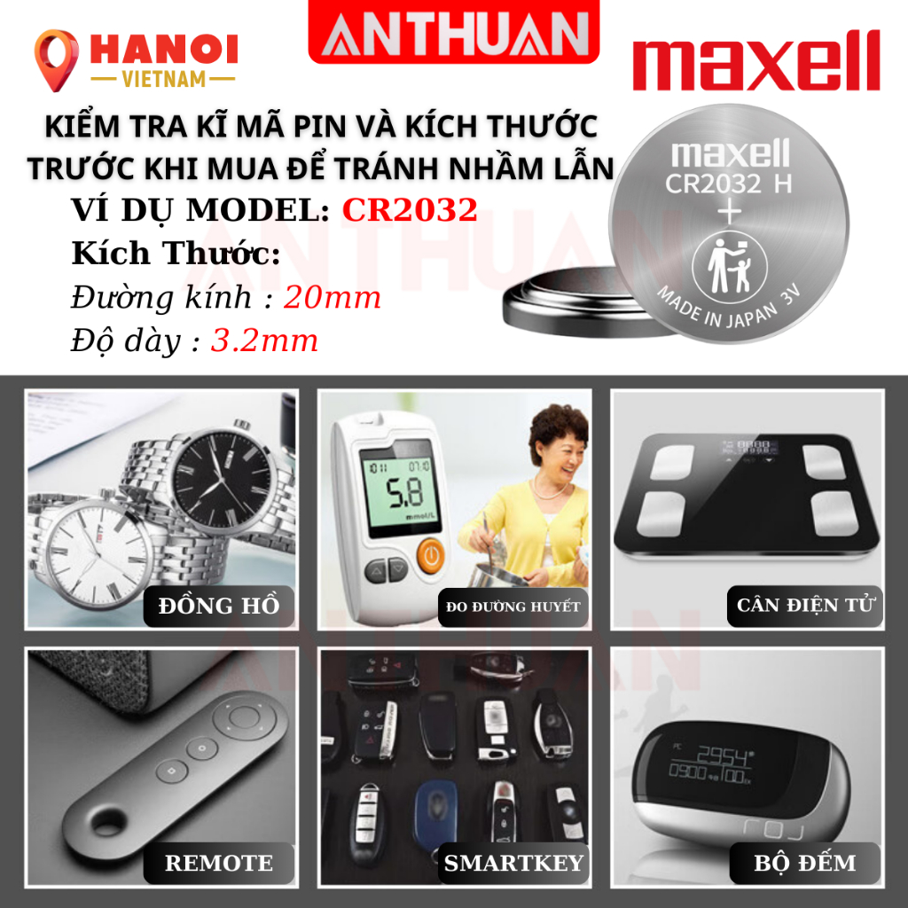Pin CR2032 CR2025 CR2016 Maxell 3V Cao Cấp Hàng Chính Hãng Made In Japan cho Cmos, Smartkey, AirTag