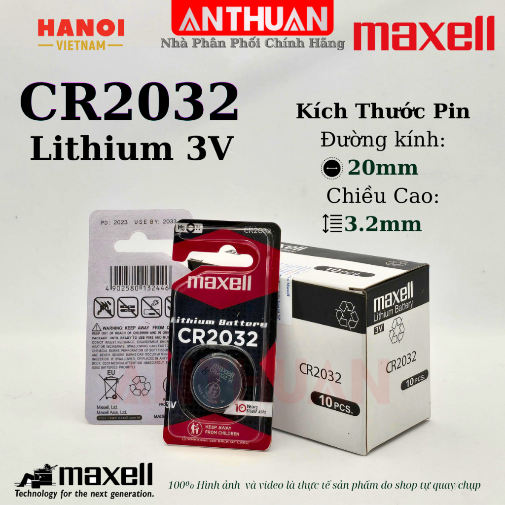 Pin CR2032 CR2025 CR2016 Maxell 3V Cao Cấp Hàng Chính Hãng Made In Japan cho Cmos, Smartkey, AirTag