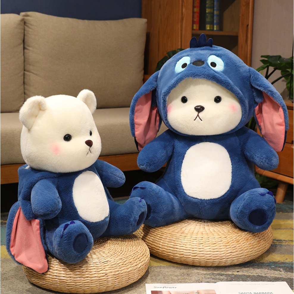 Gấu Bông Lena CosPlay, Gấu Lena Có Quần Áo Nhân Vật Stitch Cá Mập Khủng Long Đáng Yêu