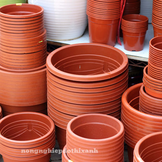[5 cái] Chậu Trồng Cây 150x125mm Nâu/Trắng, hiệu Tân Tường Khang, vành cứng, chịu nhiệt tốt, bền