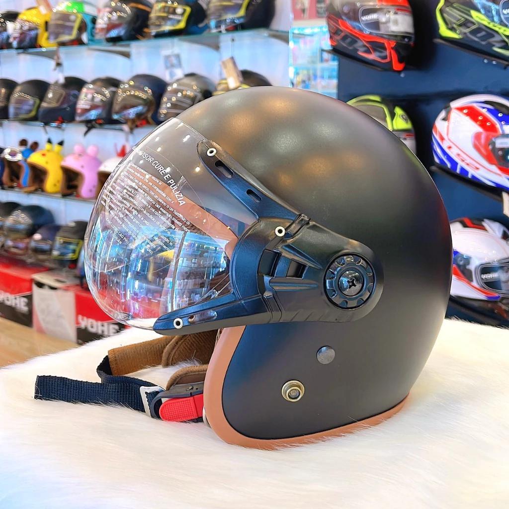 Mũ Bảo Hiểm Kính Càng Lót Nâu [ Mũ 3/4 ], MÀU ĐEN NHÁM Helmet [ VÒNG ĐÀU 52-60CM ĐỘI VỪA ]
