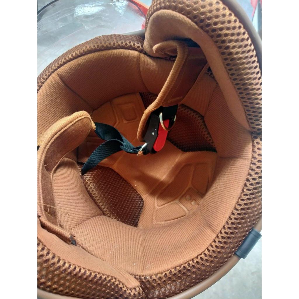 Mũ Bảo Hiểm Kính Càng Lót Nâu [ Mũ 3/4 ], MÀU ĐEN NHÁM Helmet [ VÒNG ĐÀU 52-60CM ĐỘI VỪA ]