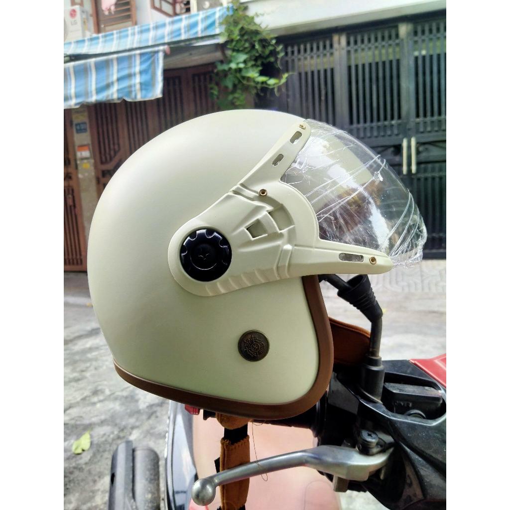Mũ Bảo Hiểm Kính Càng Lót Nâu [ Mũ 3/4 ], MÀU KEM Helmet [ VÒNG ĐÀU 52-60CM ĐỘI VỪA ]
