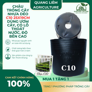 [5 cái] Chậu Trồng Cây Nhựa Dẻo C10 - KT: 25x19cm có lỗ thoát nước, dày dặn, mày đen, độ bền cao