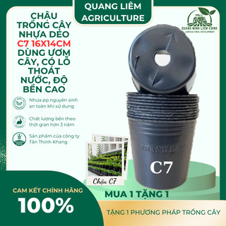 [5 cái] Chậu Trồng Cây Nhựa Dẻo C7 - KT: 16x14cm có lỗ thoát nước, dày dặn, mày đen, độ bền cao