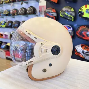 Mũ Bảo Hiểm Kính Càng Lót Nâu [ Mũ 3/4 ], MÀU KEM Helmet [ VÒNG ĐÀU 52-60CM ĐỘI VỪA ]