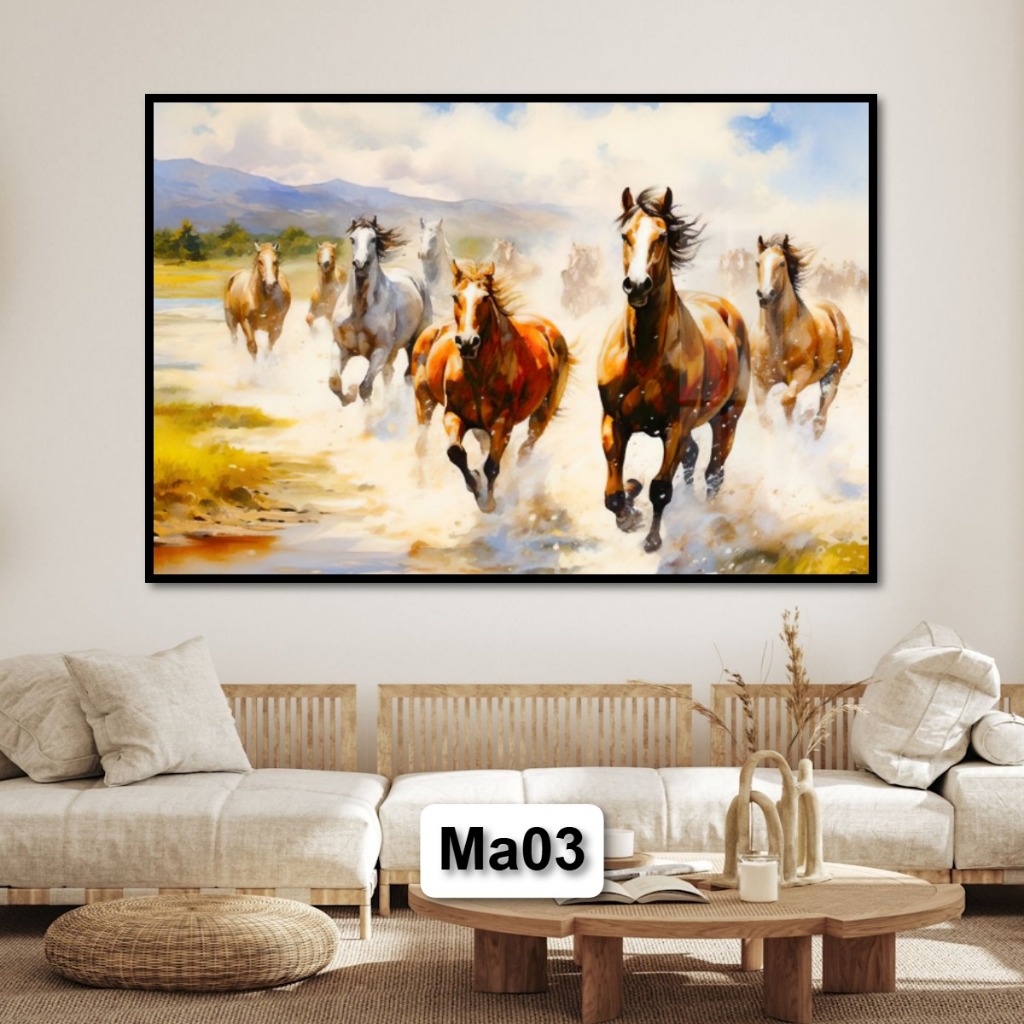 Tranh Laminate Tráng Gương Mã Đáo Thành Công - Tranh Phong Thủy Tráng Gương Có Khung Decor Nhà