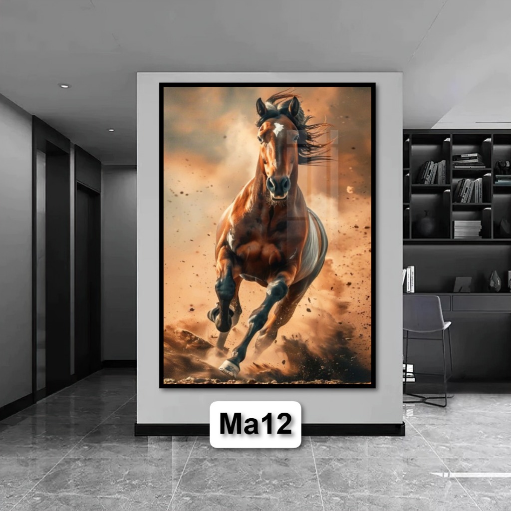 Tranh Laminate Tráng Gương Mã Đáo Thành Công - Tranh Phong Thủy Tráng Gương Có Khung Decor Nhà