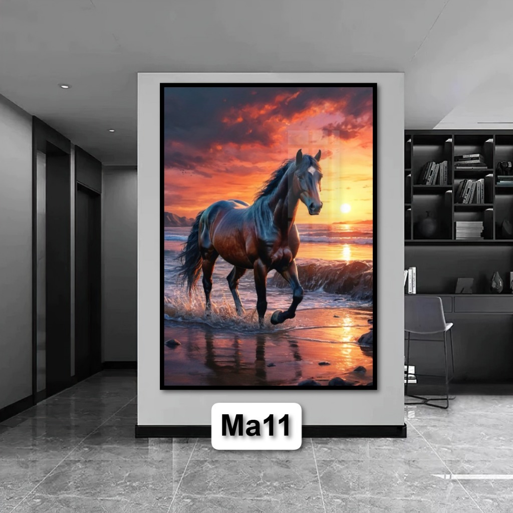 Tranh Laminate Tráng Gương Mã Đáo Thành Công - Tranh Phong Thủy Tráng Gương Có Khung Decor Nhà