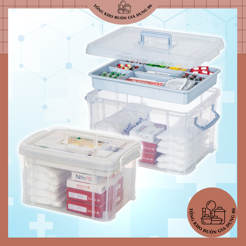 Hộp đựng đồ y tế 6576 Việt Nhật, Hộp đựng thuốc y tế, hộp thuốc y tế gia đình tiện lợi, hộp đựng thuốc 2 tầng