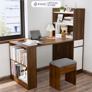 Bộ Bàn Ghế Học Tập, Bàn Làm Việc Kết Hợp Kệ Sách FD04 FIVO, Gỗ Chống Ẩm Cao Cấp, Lắp Ráp Đơn Giản, Thiết Kế 3 Trong 1.