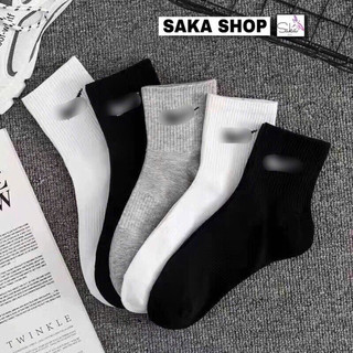 Vớ thể thao nam nữ trơn màu cổ ngắn trung cao cotton dày mịn mát