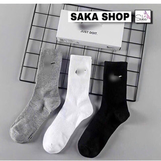 Vớ thể thao nam nữ trơn màu cổ ngắn trung cao cotton dày mịn mát