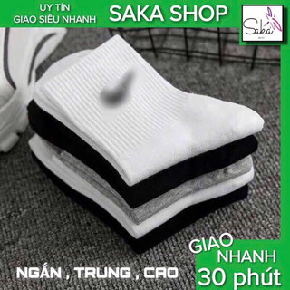 Vớ thể thao nam nữ trơn màu cổ ngắn trung cao cotton dày mịn mát