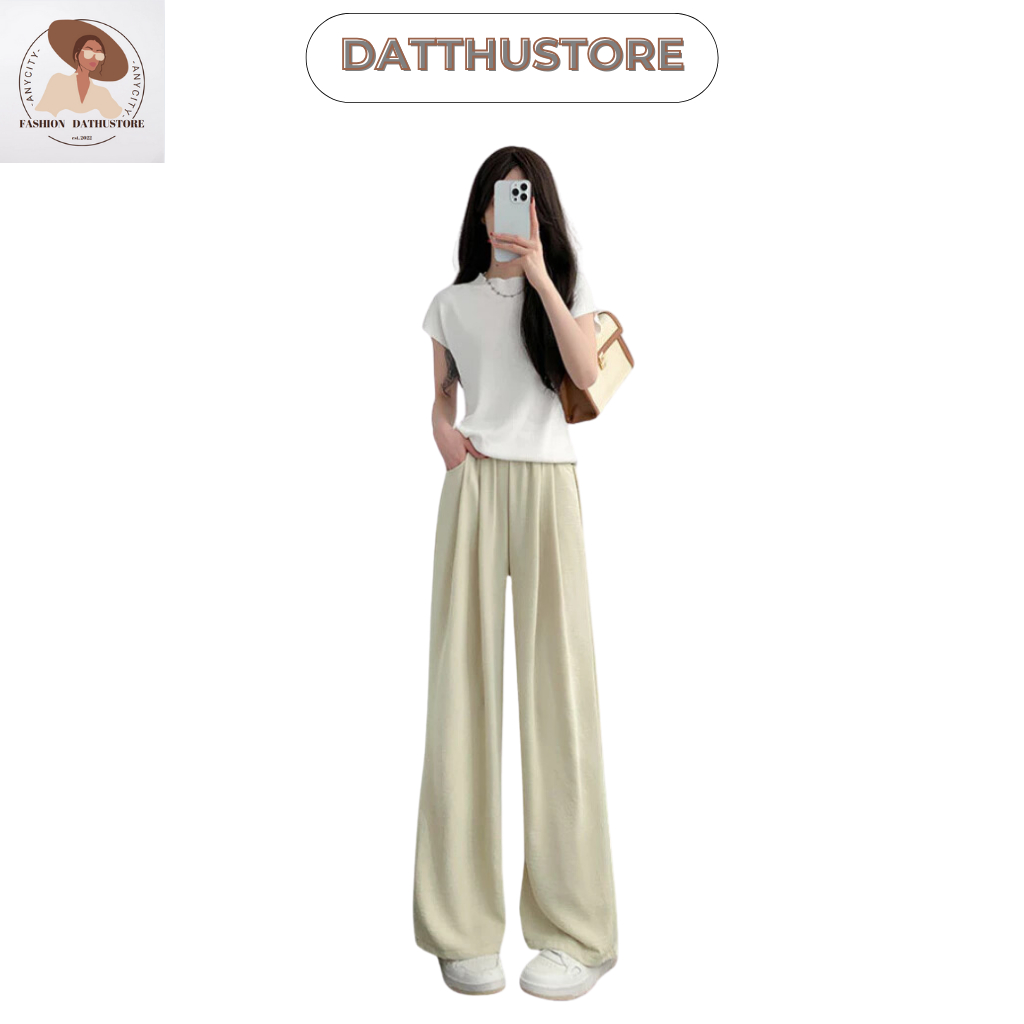 Quần dài nữ ống suông cạp cao phối áo thun thời trang nữ đẹp  (Datthustore - MS54)