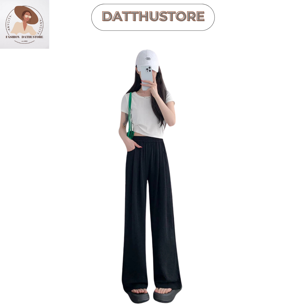 Quần dài nữ ống suông cạp cao phối áo thun thời trang nữ đẹp  (Datthustore - MS54)