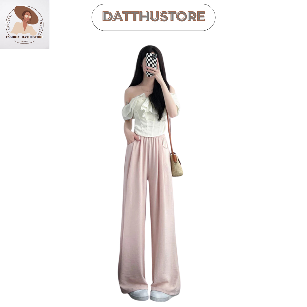 Quần dài nữ ống suông cạp cao phối áo thun thời trang nữ đẹp  (Datthustore - MS54)