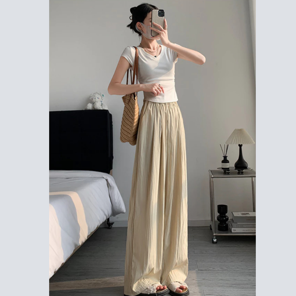 Quần Ống Rộng Cạp Chun  DATTHUSTORE Quần Nữ Chất Đũi Nhoăn Nữ Có Thể Mặc Đi Làm Đi Chơi ( MS55 )