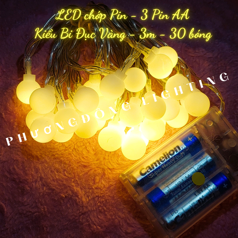 Đèn LED Chớp Pin Bi Đục Trăng sao Ông Già Noel Trái châu merry Xài Pin AA