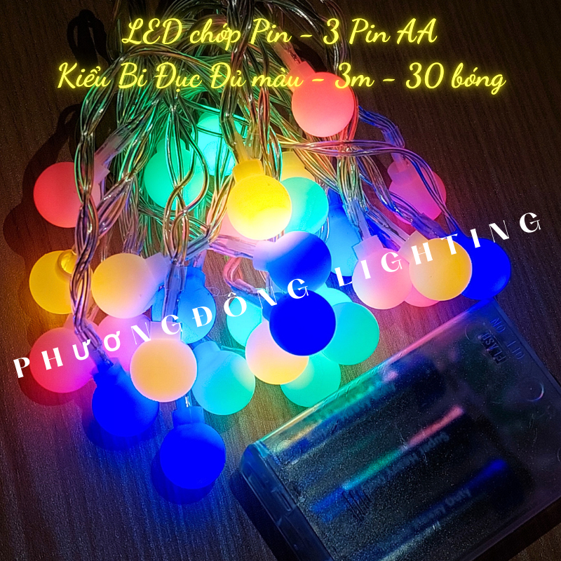 Đèn LED Chớp Pin Bi Đục Trăng sao Ông Già Noel Trái châu merry Xài Pin AA